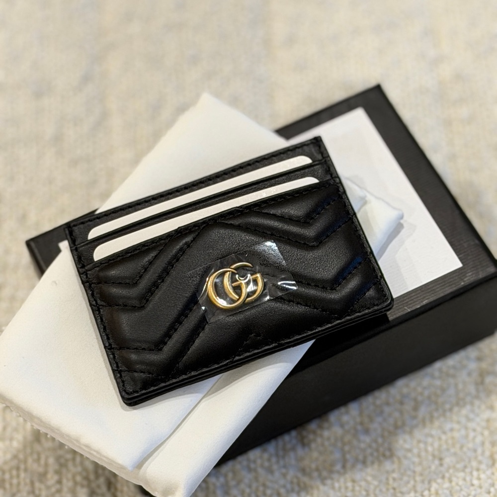 GG Black Quilted Leather Card Holder
